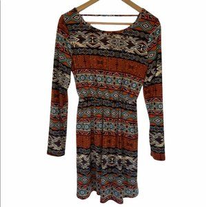 Pink Owl | Long Sleeve Mini Dress | Rutched | Tribal Western | Small